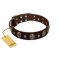 "Breaking the Horizon" FDT Artisan Brown Leather Dog Collar with Engraved Studs and Medallions