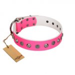 "Summer Mood" Handmade FDT Artisan Pink Leather Dog Collar for Everyday Walks