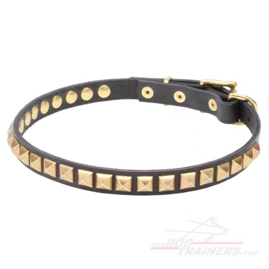 'Necklace-like' Narrow Leather Dog Collar with Studs - Click Image to Close