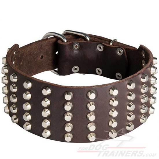 "Comfy Width" 3 inch Studded Leather Dog Collar