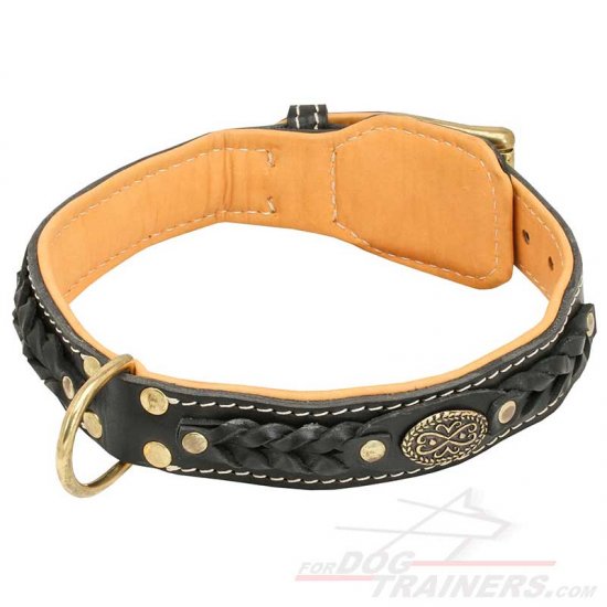 Luxurious Trendy Dog Collar with Nappa Padding and Braids - Click Image to Close