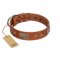 "Great Obelisk" Handcrafted FDT Artisan Tan Leather Dog Collar with Large Plates and Pyramids