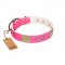 "Flower Parade" FDT Artisan Pink Leather Dog Collar with Plates and Studs