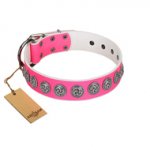 "Pink Garden" Designer FDT Artisan Pink Leather Dog Collar for Stylish Look