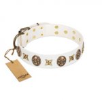 "Fads and Fancies" FDT Artisan White Leather Dog Collar with Stars and Skulls