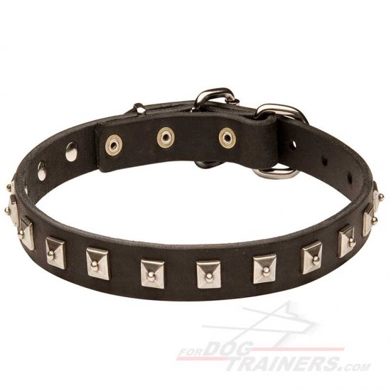 "Caterpillar Style" Leather Dog Collar with 1 Dotted Pyramids - Click Image to Close