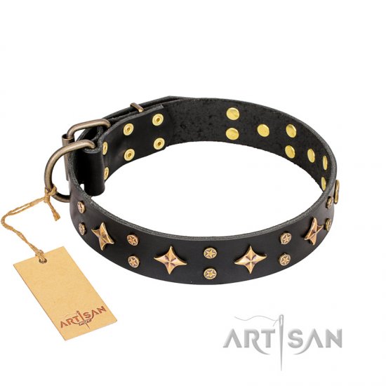 ‘A La Mode’ FDT Artisan Handcrafted Black Leather Dog Collar - Click Image to Close