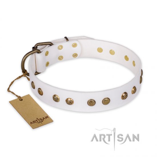 'Midnight Sun' FDT Artisan White Leather Dog Collar with Decorations - Click Image to Close