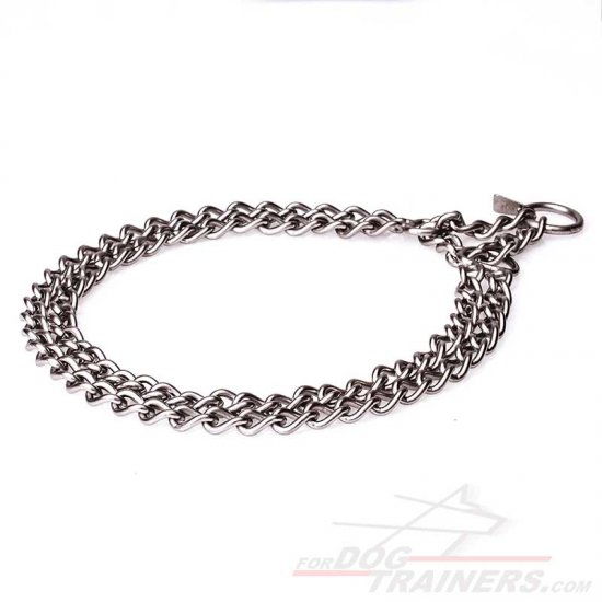 “Double Chain” Brushed Stainless Steel Dog Collar with 1/9 inch (3 mm) link diameter - Click Image to Close