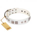 "Pure Quadratic" Designer Handmade FDT Artisan White Leather Dog Collar