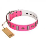 "Sea Dog" Trendy FDT Artisan Pink Leather Dog Collar with Plates and Skulls