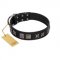 "Silver River" Designer Handmade FDT Artisan Black Leather Dog Collar