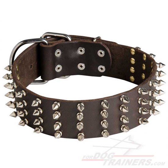 Extra Wide Leather Spiked Dog Collar for Walking - Click Image to Close