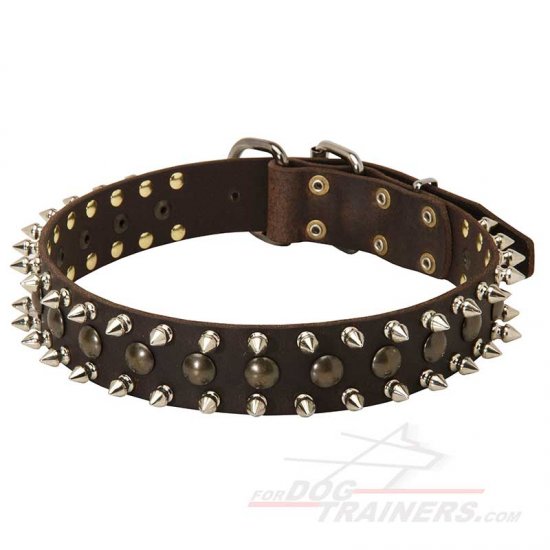 Fashionable Spiked and Studded Leather Dog Collar - Click Image to Close