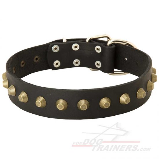 Trendy Wide Leather Dog Collar with Row of Pyramids - Click Image to Close