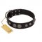 "Tricky Ricky" FDT Artisan Black Leather Dog Collar Adorned with Silver-Like Conchos