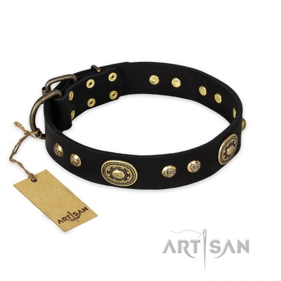 'High Fashion' FDT Artisan Studded with Plates Black Leather Dog Collar - Click Image to Close