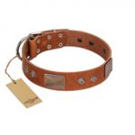 "Great Obelisk" Handcrafted FDT Artisan Tan Leather Dog Collar with Large Plates and Pyramids