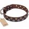 “Strong Shields” FDT Artisan leather dog collar with stylish decorations - 1 1/2 inch (40 mm) wide