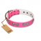 "Periapt of Power" FDT Artisan Pink Leather Dog Collar with Chrome Plated Medallions