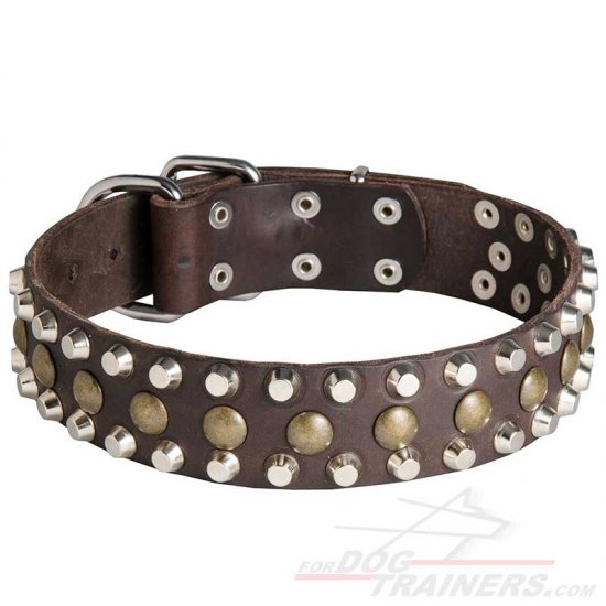 Vintage Leather Dog Collar with Pyramids and Studs