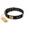 "Chicci-Glam" FDT Artisan Black Leather Dog Collar with Plates and Ornate Studs