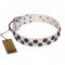 ‘Snowflake’ FDT Artisan White Leather Dog Collar with Sparkling Circles