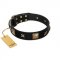 “Starry Harmony” FDT Artisan Black Leather Dog Collar with Squares and Stars for Comfortable Walking