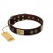 "Bow-Wow Effect" FDT Artisan Brown Leather Dog Collar with Plates and Ornate Studs