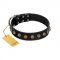 "Inky Prettification" FDT Artisan Black Leather Dog Collar with One Row of Studs