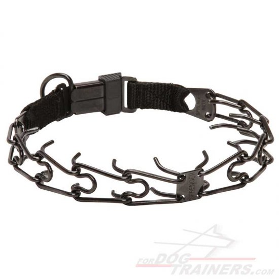 Black Stainless Steel Dog Pinch Collar with Click Lock Buckle - 1/8 inch (3.2 mm) link diameter