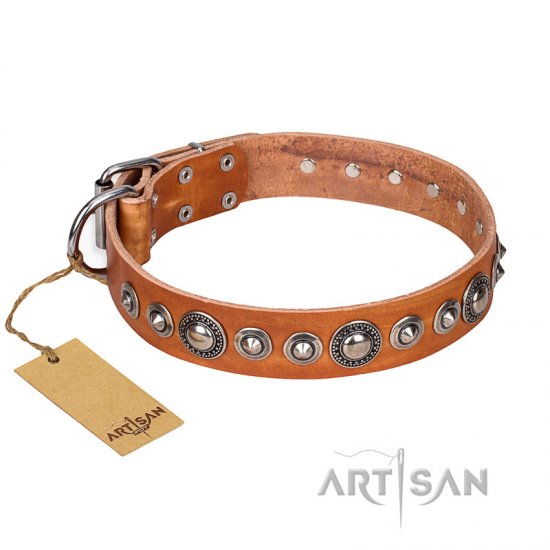 ‘Daily Chic’ FDT Artisan Tan Leather Dog Collar with Decorations