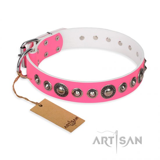 ‘Miss Congeniality’ FDT Artisan Pink Leather Dog Collar with Adornments - Click Image to Close