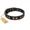 "Golden Artifact" FDT Artisan Black Leather Dog Collar with Old-bronze Covered Medallions