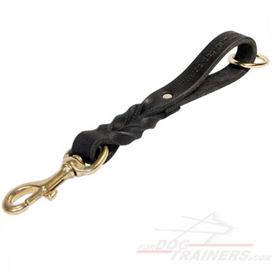 Braided Short Leather Dog Leash - Pull Tab Leash - Click Image to Close