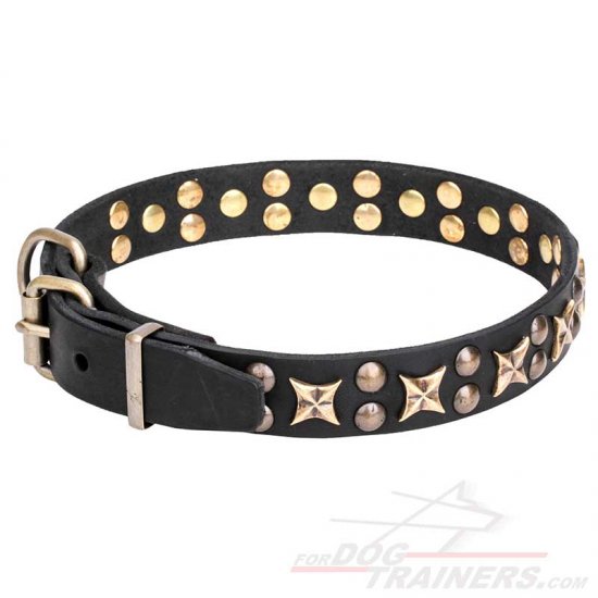 "Vintage Legacy" Leather Dog Collar with Studs - 1 1/4 inch (30 mm) - Click Image to Close