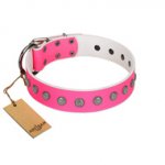 "Florescence" Ultramodern FDT Artisan Pink Leather Dog Collar Decorated with Silver-Like Studs