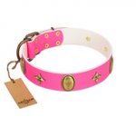 "Fashion Rush" FDT Artisan Pink Leather Dog Collar with Ovals and Stars