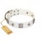 "Vanilla Ice" FDT Artisan Handmade White Leather Dog Collar with Silver-like Adornments