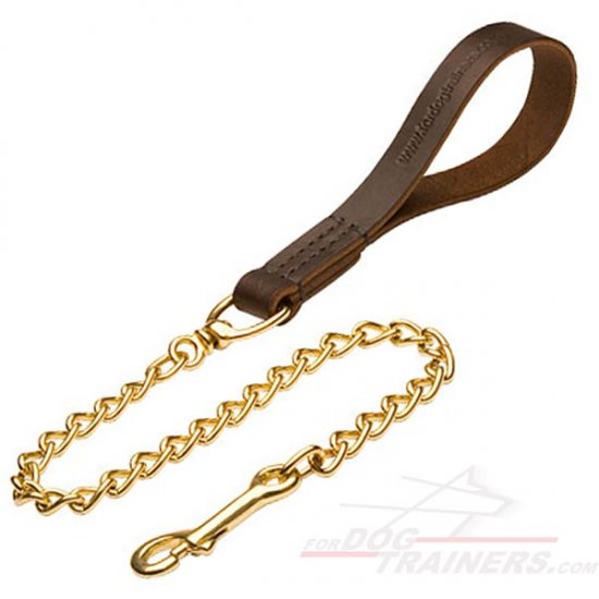 Exclusive Dog Chain Leash with Leather Landle (Made in Germany) - Click Image to Close