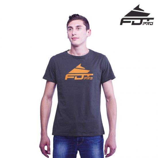 "Pro Fit" High Quality Cotton T-shirt Dark Grey Color with Orange FDT Pro Logo - Click Image to Close