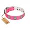 "Sunny Star" Designer Handmade FDT Artisan Pink Leather Dog Collar