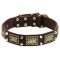 Stylish Leather Dog Collar with Massive Plates and Pyramids for Training/Walking