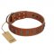 "Silver Century" Fashionable FDT Artisan Tan Leather Dog Collar with Silver-Like Plates