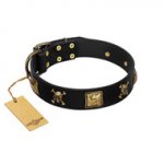 "Welcome on Board" FDT Artisan Black Leather Dog Collar with Skulls and Crossbones Combined with Squares