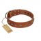 "Broadway" Handmade FDT Artisan Tan Leather Dog Collar with Dotted Pyramids