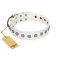 "Flower Boom" FDT Artisan White Leather Dog Collar