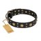 ‘Cosmic Glow’ FDT Artisan Black Leather Dog Collar with Brass-Plated Studs - 1 1/2 inch (40 mm) wide