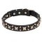 "Hollywood Star" Leather Dog Collar with Stars and Pyramids 1 1/4 inch (30 mm) Wide