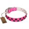 “Glamour Finery” FDT Artisan Female dog collar of natural leather with stylish old-looking circles - 1 1/2 inch (40 mm) wide